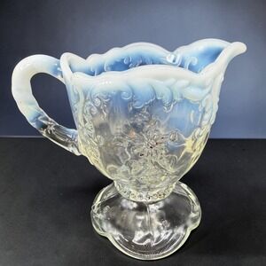 EAPG Northwood Intaglio Blue Opalescent Glass Creamer Antique Victorian Floral